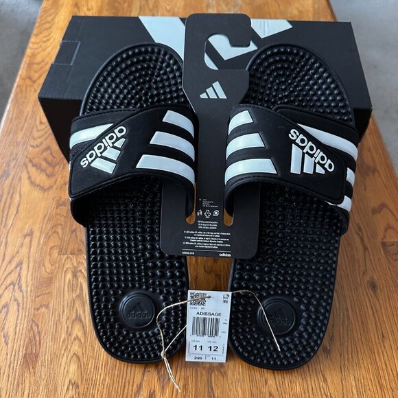 ADDIDAS ADISSAGE MEN'S SLIDES - CORE BLACK / CLOUD WHITE, US MEN 11/12 - Picture 2 of 10